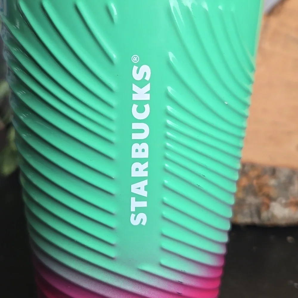 Starbucks Tumblers: Lot Of 2-Ceramic Gun Metal Siren Scale & Petunia Green